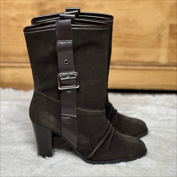 Nine & Co. Shoes - NWOB Nine & Co. Genuine Suede Mid Calf Belted Block Heel Boots Brown Women’s 7